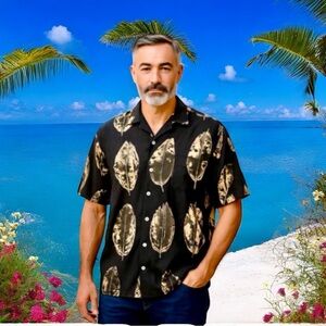 Tori Richard Hawaiian Shirt SILK BLEND Banana Leaf Print